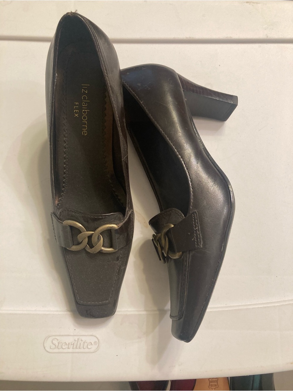 Liz Claiborne Dark Brown Leather Block Heel Loafers